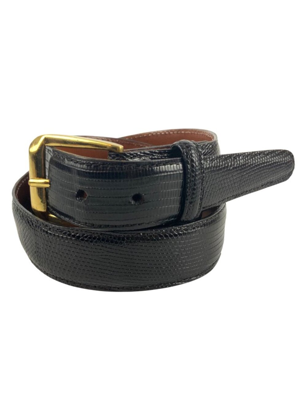 Torino Mens Black Lizard Dress Belt Solid Brass Buckle Size 34 Made In USA